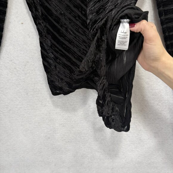 Lulus Bodysuit Womens Medium Black Velvet Burnout Long Sleeve Snap Chevron Mesh - Picture 6 of 9